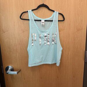 Victoria’s Secret PINK mint blue rhinestone logo crop tank women’s M